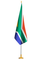 Isolated small national flag of South Africa vector with golden flagpole.Standing miniature flag of South Africa