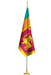 Isolated small national flag of Sri Lanka vector with golden flagpole.Standing miniature flag of Sri Lanka
