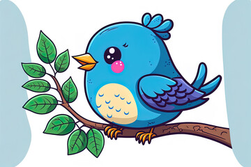 Obraz premium adorably cartoon blue bird sticker. Generative AI