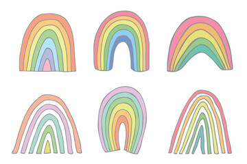 Obraz premium Hand drawn pastel rainbow set. Decorative elements for greeting card, kids and baby clothes print