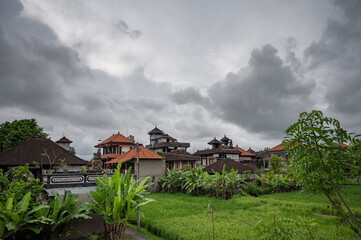 Fototapeta na wymiar Bali Island houses, traditional architecture of Bali Island's houses in Ubud Province
