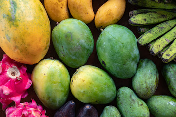 Set of Balinese fruits and vegetables . Flat lay