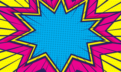 Comic book page template of colorful frames divided by lines with rays, halftone, and dotted effects in pop art style.