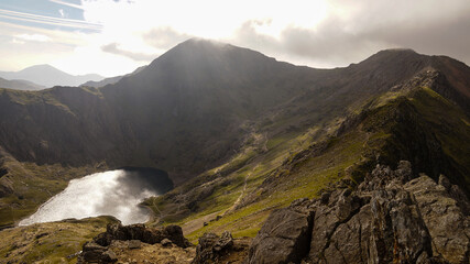 Snowdon mountain landscapes in Snowdonia National Park, Wales, UK.