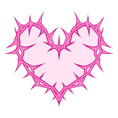 Glamour Barbed wire Heart. Y2K tattoo, emo Icon. Glam goth spikes, broken up, hurt love concept. Isolated print or sticker