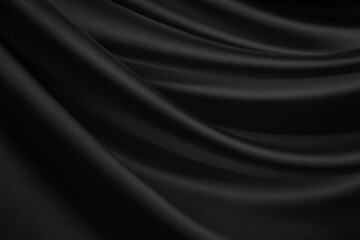 Abstract black background. Silk satin fabric. Curtain. Drapery. Luxury background for design....