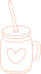 Kawaii Valentine Coffee Cup Outline Illustration Heart Doodle Clear Can Glass Cup