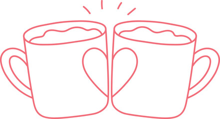 Kawaii Valentine Coffee Cup Outline Illustration Heart Doodle Hot Couple Mug