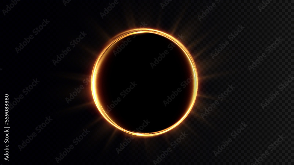 Poster golden circle with fire effects.light effect.vector.
