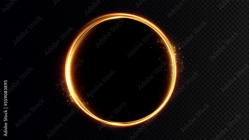 Poster golden circle with fire effects.light effect.vector.