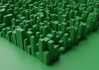 緑色のビル群を表現した3Dイラスト