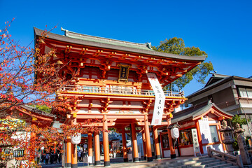 Kobe Japan Dec 6th 2022: the tower gate of Ikuta Shrine. 
The shrine is possibly among the oldest...