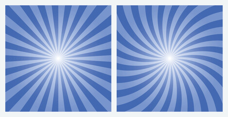 Royal  blue rays background. Sunburst pattern background set. Radial and swirl retro style background in pop art style.