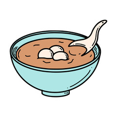 Sweet dumpling soup Tang yuan vector illustration. Chinese New year dessert tangyuan in doodle style.