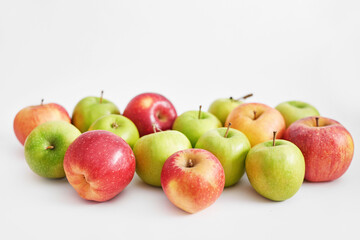 Apples on white background. Fruits and vitamins. Healthy eating. Veganism, diet
