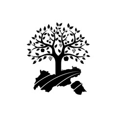 Abstract art fruit, tree, map logo vector design in black and white colors