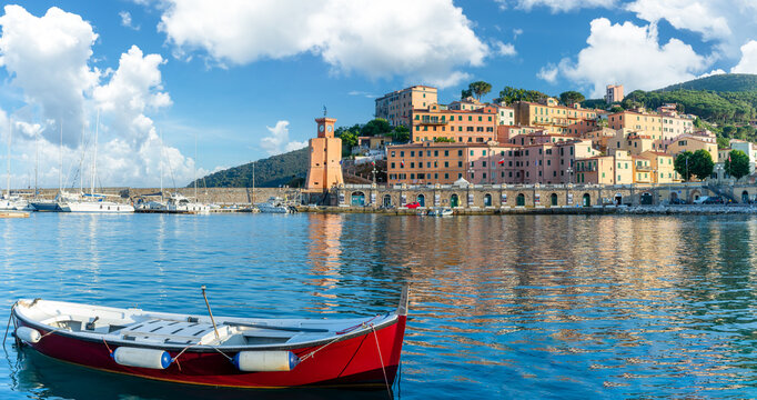 View of Rio Marina village and harbour, Elba islands, Tuscany, Italy