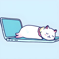 Draw a cartoon sleeping cat on the notebook. Generative AI.