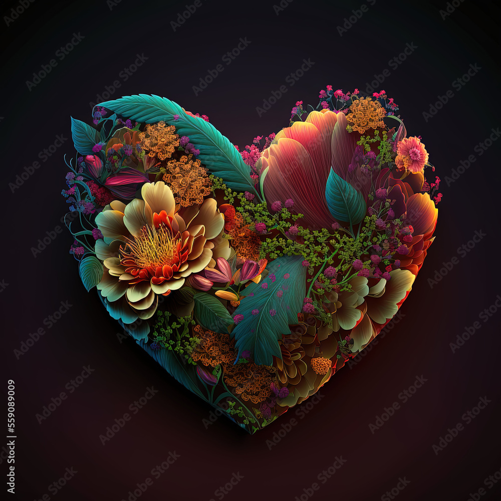 Sticker heart made of flowers. generative ai picture.