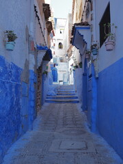 Bluish frontage in Chefchaouen city in Morocco - vertical
