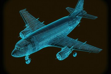 Fototapeta na wymiar aircraft model hologram, generative ai composite