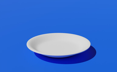 3D illustration of realistic plate with blue background