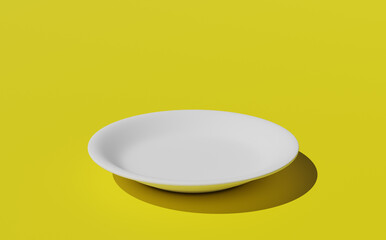 3D illustration of realistic plates with yellow background
