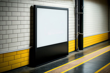 Mockup of a blank display wall in a train station. Generative AI