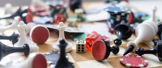 Gamepad, laying cards with the chips on the table.