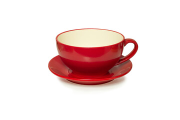 huge ceramic red tea cup isolated on white