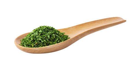 dried parsley in wood spoon on transparent png