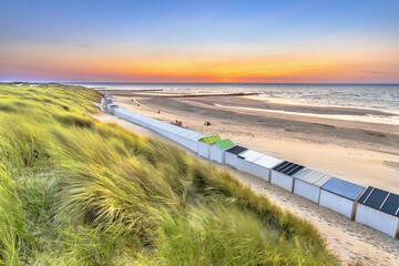 Row of beach houses in Zeeland Netherlands