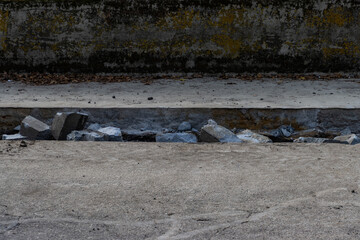 Concrete rubble in a ditch on a construction site