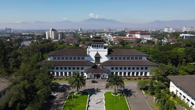 Aerial View of Gedung Sate, an Old Historical building with art deco style. Nowadays it is become a Governor Office, icon and landmark of Bandung, Indonesia .