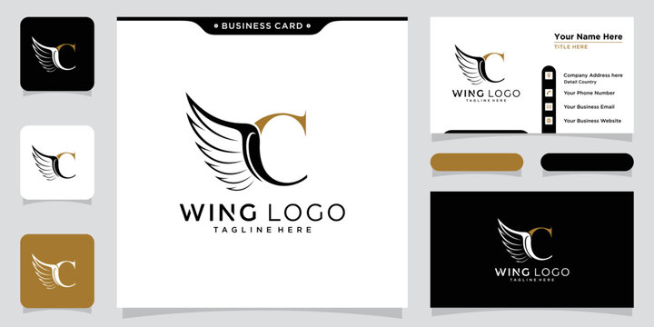 Initial C letter logo and wings symbol. Wings design element, initial logo Wings C icon
