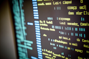 Fototapeta premium macro photo of computer screen with program source code and highlighted erase your photos. Generative AI