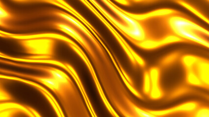 Fototapeta premium Gold metallic waves, shiny golden lustrous metal wavy liquid pattern texture