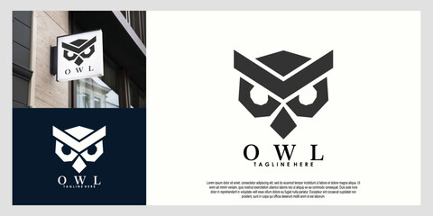 owl head logo design with mockup creative concept