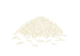 Heap of Long Basmati Rice isolated on white background. Vector cartoon food illustration. 
