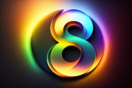 A 3D Holographic logo of number "8" in a round shape form