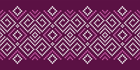 Purple cross stitch traditional ethnic pattern paisley flower Ikat background abstract Aztec African Indonesian Indian seamless pattern for fabric print cloth dress carpet curtains and sarong