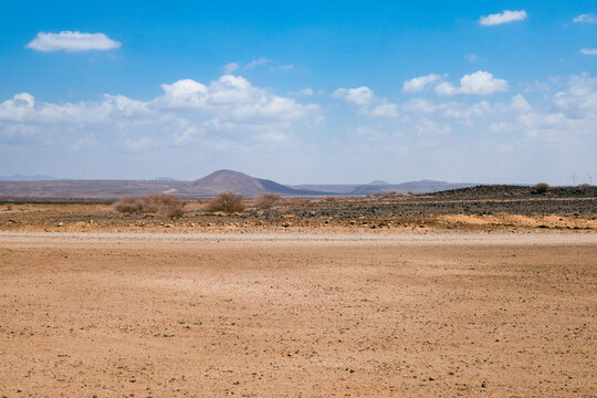 Scenic view of desert landscapes at the shores of Lake Turkana, Kenya