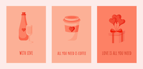 set of orange color cards for valentine's day