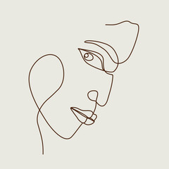 Woman face in one line art style. Continuous line art in elegant style for prints, tattoos, posters, textiles, cards etc. Beautiful woman face Vector illustration