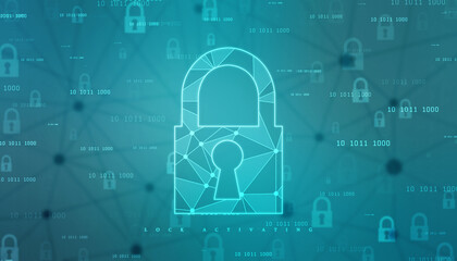 Digital Padlock on abstract technology background, Technology security concept. Modern safety digital background. Protection system, Cyber Security and safety information, personal data concept