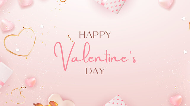 happy Valentine Day wish image with decor and heart background