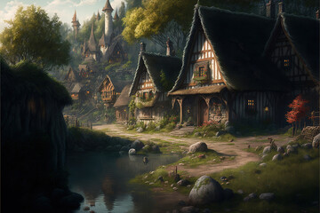 Beautiful fantasy village, Generative AI