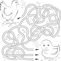 Maze game. Children's puzzle with a duck and  little duckling. coloring book