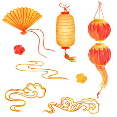 Chinese paper street lantern of different shapes, decorative elements for festive design  Illustrations 