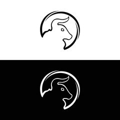 Circle bull animal vector logo design . icon logo . silhouette logo 